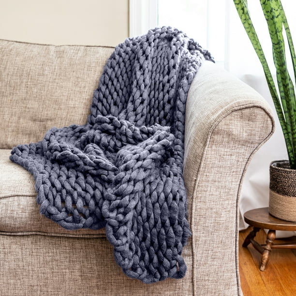 Contemporary Decorative Throw Blanket with Over-Sized Loop Pattern Chunky Knit Aqua by Donna Sharp Throw Blanket 